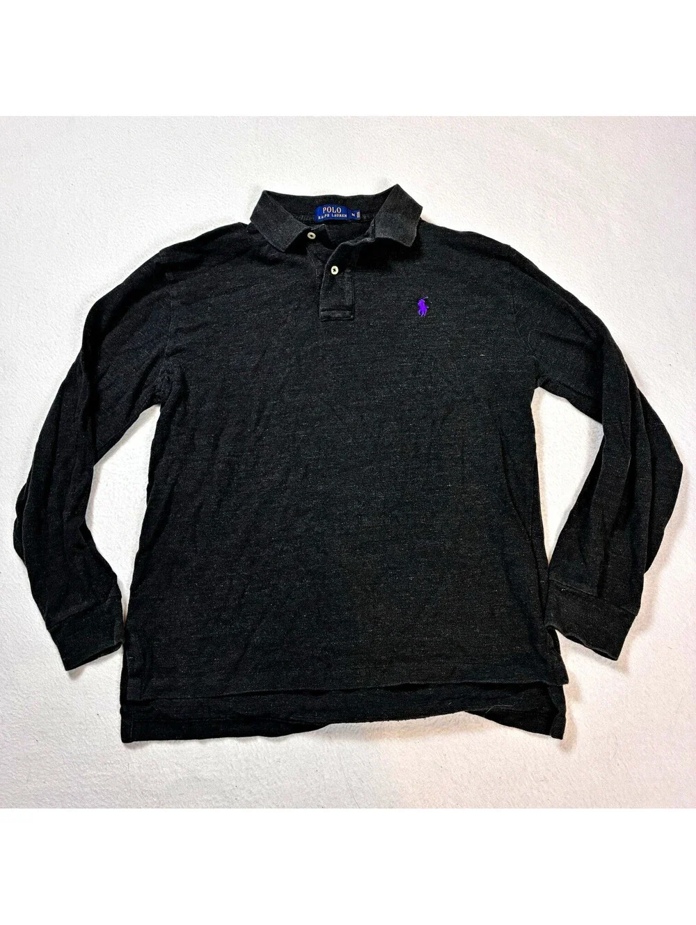 Polo Ralph Lauren Men’s Polo Shirt Size M Long Sleeve Dark Gray Purple Pony